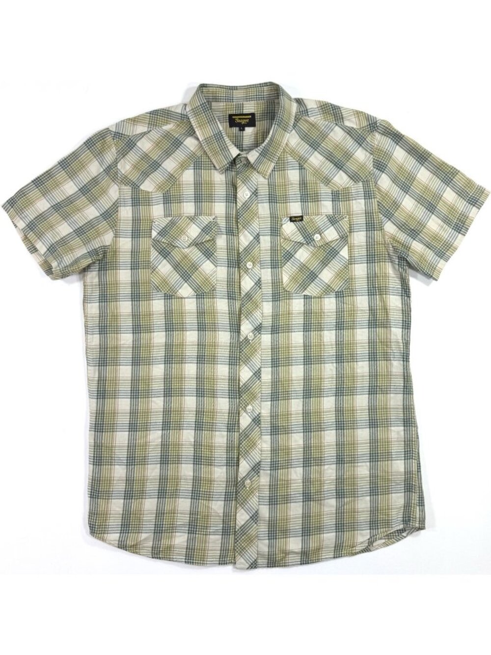 Seager Mens Shirt Size Large Short Sleeve Green Plaid Cotton Western Cowboy
